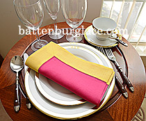 Multicolored Hemstitch Diner Napkin. Pink Peacock & Lemon Chrome - Click Image to Close